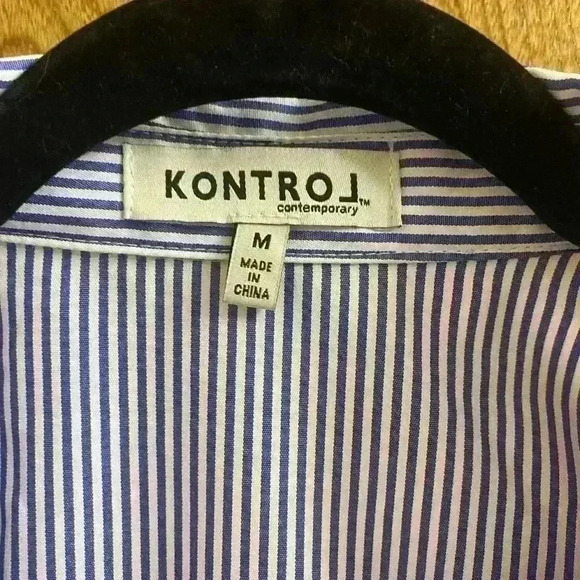 Kontrol Button Blue and White Stripe Long Sleeve Blouse with Pearl Studs Size M - Picture 3 of 11